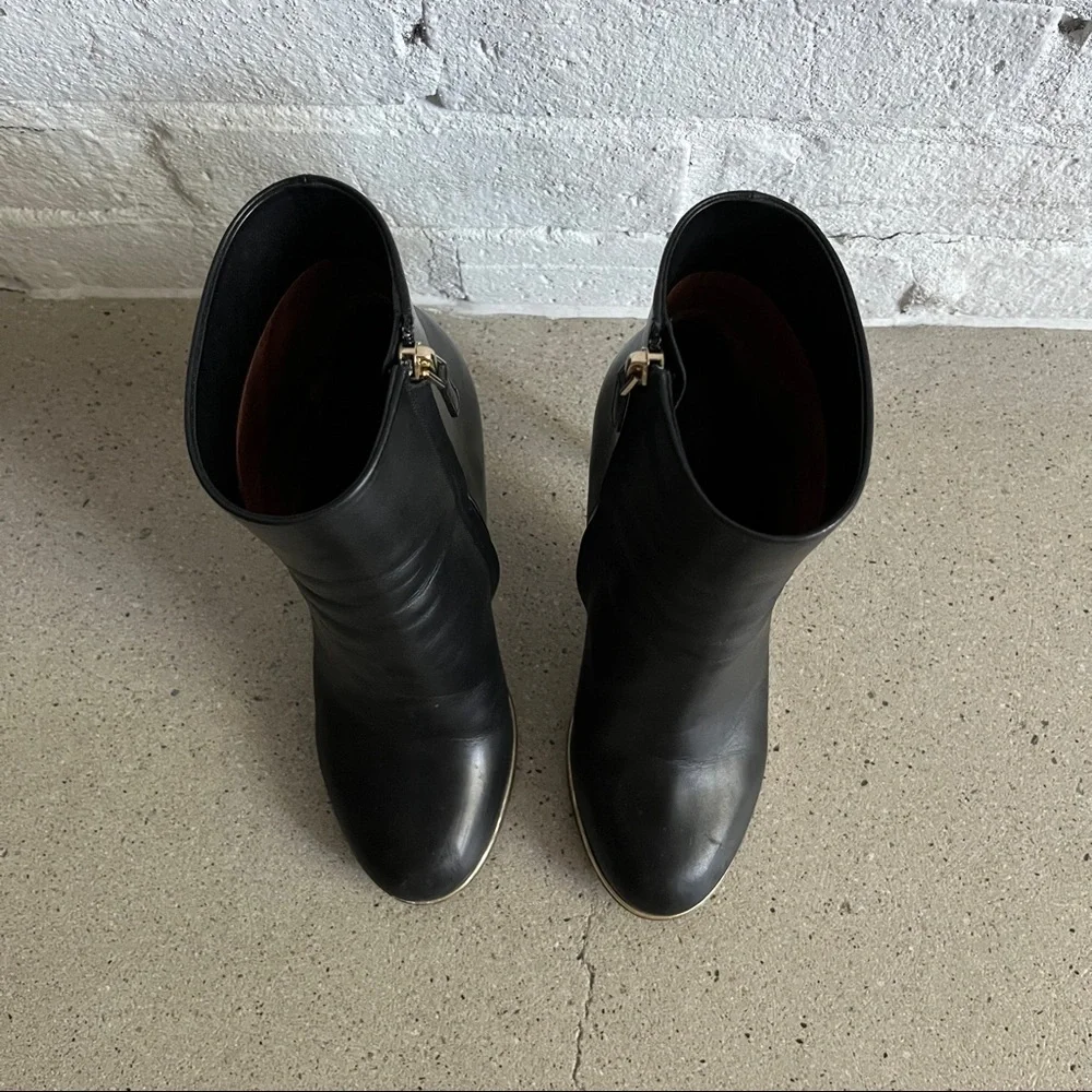 Givenchy Black Leather Stiletto Heeled Boots with Gold Metal Detail - Picture 6 of 11
